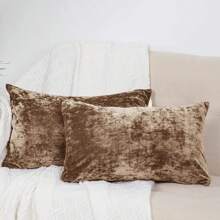2 件/套装饰性毛绒天鹅绒抱枕套沙发装饰沙发枕头 2 件套适用于床客厅方形枕套 18X18，浅棕色 - 駝色 - 查看 12