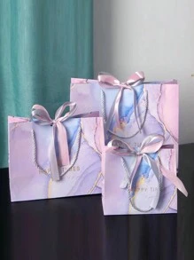 大理石印花礼品包装袋，现代丝带装饰纸礼品包装袋，适合生日、婚礼 - 彩色 - 查看 15