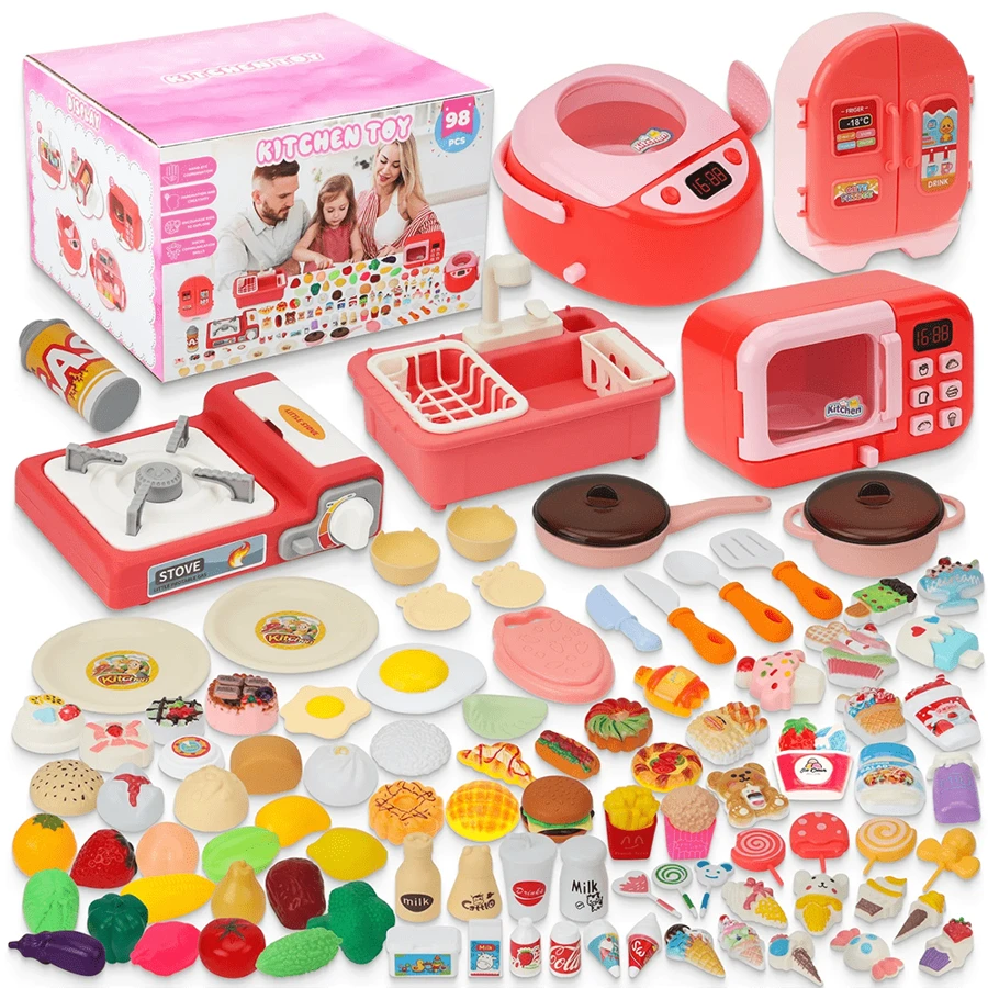 Mini Food Play House Kitchen Toy House Accessories Set - Fruit And Vegetables Burger Pizza Drink Cake Ice Cream Pretend Food - Cooking Interactive Games - Children's Christmas Gifts
