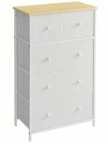 SONGMICS Chest Of Drawers, Fabric 5-Drawer Storage Organiser Unit, Dresser, For Living Room, Hallway, Nursery, White And Oak - White - View 10