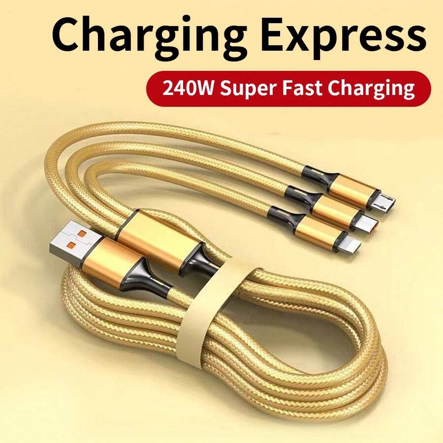 3 合 1 充电线，尼龙编织多 USB 线，带 C 型、Micro USB 和 IP 端口的通用充电线，适用于为 iPhone 系列和其他手机充电