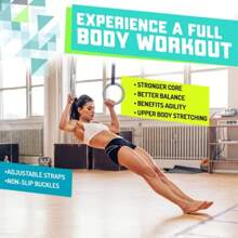 Gymnastic Rings - Exercise Ring Set For Total Body Strength Training & Pull Ups W/Secure Buckles & Straps - 2 Non Slip  Rings, Indoor Workout Equipment - 1 - View 3