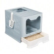 Maison de Toilette Chat Anti Odeur,  Bac à Litière pliant pour chat, Bac Respirant avec pelle tiroir, 51x41x38cm