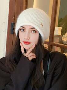 1pc Women Striped Knit Hat, Warm Thickened Winter Ear Protection Cap, Cute Beanie For Autumn Winter Casual Elegant Vintage Street Chic Fashion, Versatile, Large Head Circumference, Suitable For Outdoor, Skiing, Cycling, Travel, Party, Daily Use