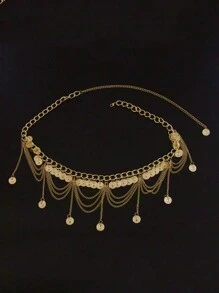 1 chiếc dây chuyền kim loại tua rua eo Bikini trang trí đá gợi cảm dây chuyền eo trang trí đường phố vỗ về cơ thể dây chuyền - Vàng - Xem 4