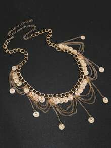 1 chiếc dây chuyền kim loại tua rua eo Bikini trang trí đá gợi cảm dây chuyền eo trang trí đường phố vỗ về cơ thể dây chuyền - Vàng - Xem 5