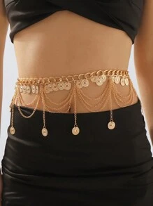 1 chiếc dây chuyền kim loại tua rua eo Bikini trang trí đá gợi cảm dây chuyền eo trang trí đường phố vỗ về cơ thể dây chuyền - Vàng - Xem 2