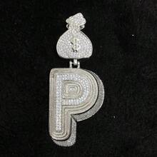 DUBSS 1 Piece Prong Setting Pendant Iced Out Initial Necklace For Men Gold Plated Hip Hop Fashion Jewelry Money Bag Bail - Letter - View 41