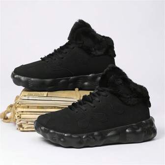 Warm Thermal Lined Men Sports Shoes, Fashionable Lightweight Running Sneakers For Outdoor & Travel, Winter