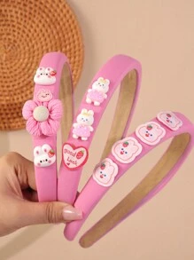 3pcs Children's Sponge Sweet & Cute Headbands - Hot Pink - View 1