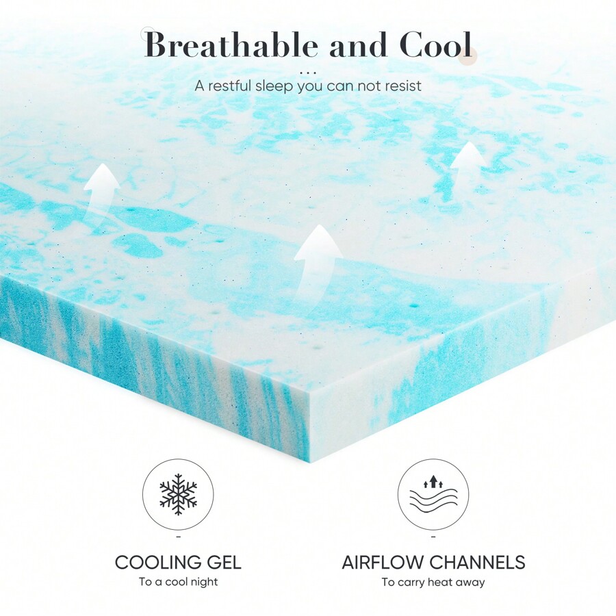 Cooling Gel Memory Foam SwirlInfused Mattress Topper For Back Pain