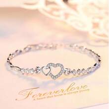 女士心连心纯银爱情手链 - 白色 - 查看 7