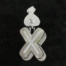 DUBSS 1 Piece Prong Setting Pendant Iced Out Initial Necklace For Men Gold Plated Hip Hop Fashion Jewelry Money Bag Bail - Letter - View 54