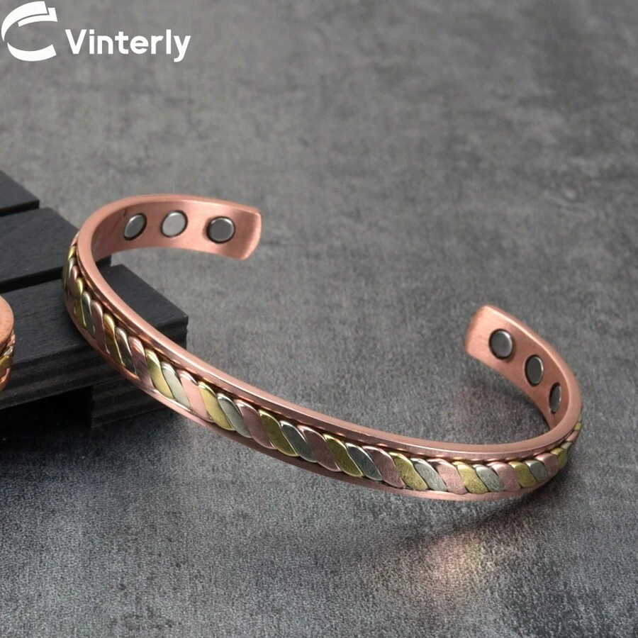 Twisted Pure Copper Magnetic Bracelets Handmade Braided Benefits Adjustable Open Cuff Bangles Women 8.3mm Wide Health Energy Jewelry - Handmade Twisted - View 1