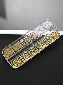 Juego de 12 rejillas de charms para uñas con cuentas 3D de caviares, cristales de imitación y diseños inspirados en el océano - 12 tamaños, que incluye conchas de aleación, abulón, caballito de mar, estrella de mar, caracol y perlas para manualidades de manicura DIY