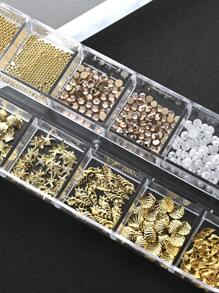 Juego de 12 rejillas de charms para uñas con cuentas 3D de caviares, cristales de imitación y diseños inspirados en el océano - 12 tamaños, que incluye conchas de aleación, abulón, caballito de mar, estrella de mar, caracol y perlas para manualidades de manicura DIY