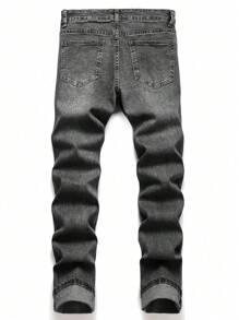 Men's Casual Distressed Elastic Denim Jeans - Grey - View 2