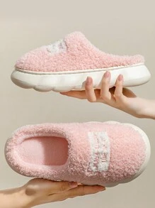 1 双女士保暖毛绒拖鞋，厚底防滑室内毛绒拖鞋，平底毛绒拖鞋，室内防滑拖鞋，女士粉色平底家居拖鞋，毛绒平底拼布拖鞋，舒适保暖的鞋子 - 粉色 - 查看 1
