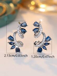 1 对奢华海军蓝方晶锆石花朵耳环，耐用闪亮的配饰，适合婚礼、订婚、派对和日常佩戴