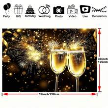 1 cái, Vải nền mừng năm mới vui vẻ - Trang trí tiệc pháo hoa đen vàng đa chức năng, thích hợp cho buồng chụp ảnh, bàn bánh, v.v. - Nhiều màu - Xem 2