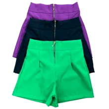Women's Tailored Shorts, High Waist, Zippered - 寶藍色 - 查看 2
