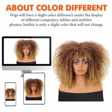 Women's Curly Wig, African Afro Kinky Curly Wig With Bangs, Synthetic Fiber, Long Fluffy Curly Hair, No Glue - Blonde Ombre - View 11