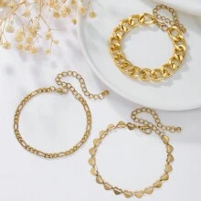 1 套 3 件儿童心形编织链手链，合金材质简约设计配饰套装，适合日常佩戴 - 愛心鏈手鍊3件套 - 查看 10