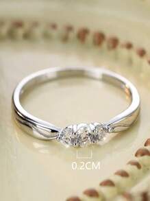 Nhẫn phong cách Bohemian bạc Sterling 925 thanh lịch với 3 viên Cubic Zirconia trắng nhỏ, nhẹ 0,05 Oz, đa năng và độc đáo, quà tặng hoàn hảo cho mẹ hoặc đám cưới - Bạc - Xem 4