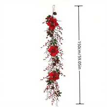 150cm/5FT Berry Christmas Garland, Artificial Poinsettia Garland With Red Berries And Holly Leaves, Pine Cone Garland For Christmas Holiday Party Decorations Christmas Décore Christmas Decoration - 紅色和綠色 - 查看 4