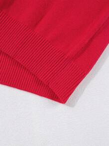 Women's Carnival Fiery Red Tinsel Merry Letter Drop Shoulder Baggy Sweater - Red - View 10