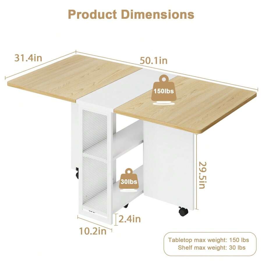 Folding Dining Table With Drop Leaf Storage Shelf For Small Kitchen