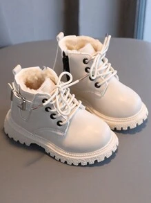 1 Pair Kids Fashion Boots, Girls Indoor/Outdoor Casual Boots, School Style Lightweight Anti-Slip Running Sports Boots, High-Cut Short Low-Top With Plush Lining For Warm, Boots