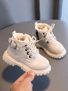 1 Pair Kids Fashion Boots, Girls Indoor/Outdoor Casual Boots, School Style Lightweight Anti-Slip Running Sports Boots, High-Cut Short Low-Top With Plush Lining For Warm, Boots