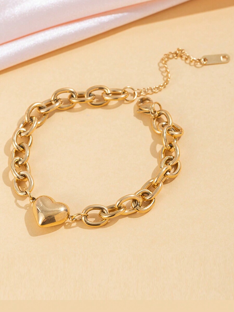 1pc Fashionable 2024 INS Style Golden Chain Heart Pendant Bracelet