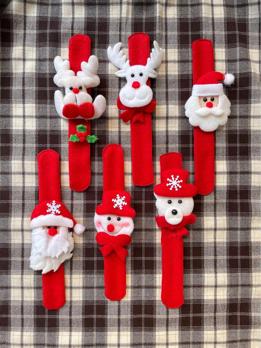 1 件圣诞拍拍圈手链装饰圣诞节礼物圣诞老人雪人鹿新年派对玩具装饰，圣诞节 - 紅白色 - 查看 1