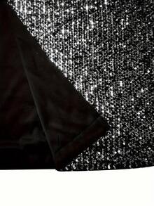 Sequin Patchwork Batwing Sleeves Casual Versatile Long Coat Black Spring - Black - View 6