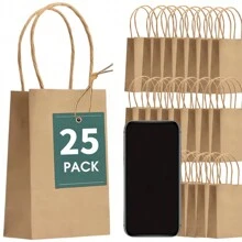 25 件牛皮纸礼品袋、烘焙包装袋、礼品包装袋、万圣节和圣诞节礼品袋、带手柄圣诞礼品袋、适合节日牛皮纸礼品袋、生日糖果袋、派对礼品袋 - 彩色 - 查看 11