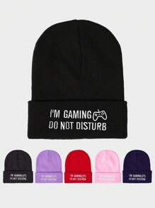1 件 I'M GAMING 刺绣男女通用时尚百搭白色电子游戏针织帽，适合街头、派对、户外、秋冬季，保暖防寒 - 彩色 - 查看 1