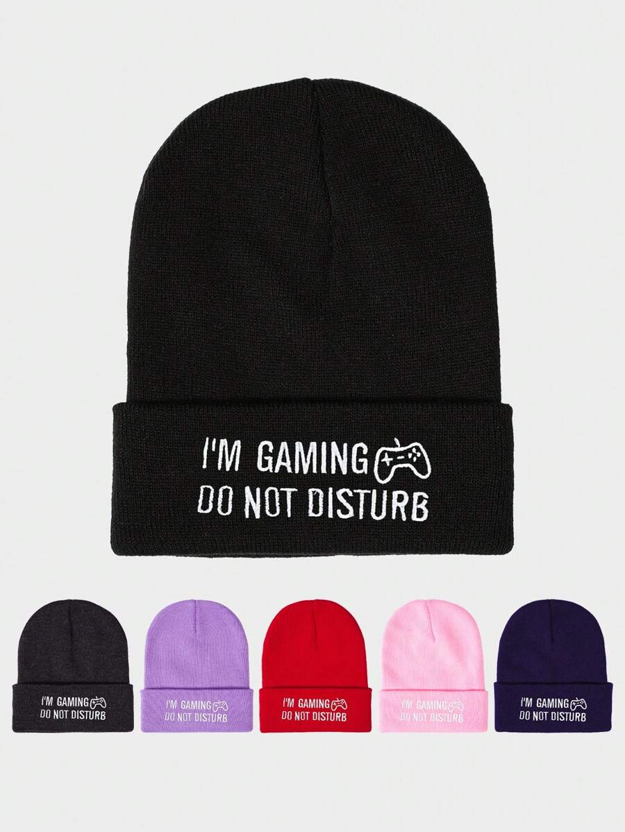 1 件 I'M GAMING 刺绣男女通用时尚百搭白色电子游戏针织帽，适合街头、派对、户外、秋冬季，保暖防寒 - 彩色 - 查看 1