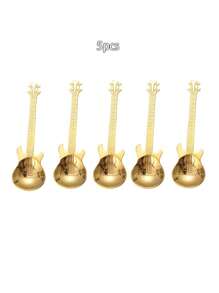 5pcs 304 Stainless Steel Guitar Shaped Spoons, Creative Multi-Colored Unique Coffee Spoon For Stirring Dessert, Music Cafe Back To School - Multicolor - View 14