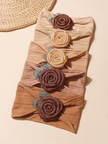 5pcs Newborn Coffee-Color Soft Elastic Breathable Fashion Baby Headbands, Suitable For Daily Wear All Seasons