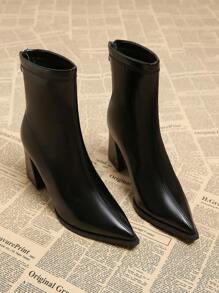 2025 Spring & Autumn New Arrival Women's Elegant Black Ankle Boots, Pointed Toe Thick Heel Versatile Short Boots, Fashionable For Autumn/Winter