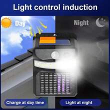 1 đèn diệt muỗi cảm biến năng lượng mặt trời tự động chiếu sáng màu trắng và tia cực tím đèn tường chống muỗi điện giật cho sân vườn, đèn chiếu sáng ngoài trời cho lối đi, sân, hiên - màu đen - Xem 3