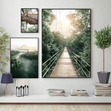 1 tấm áp phích vải canvas phong cảnh rừng rậm động vật báo voi in tranh lá cọ rừng cầu sông hình ảnh trang trí Bắc Âu không có khung - Nhiều màu - Xem 5