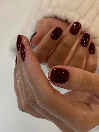 Elevate Your Style With,24Pcs Short Square Brown Tip Press On Nails Fit Perfectly Design Acrylic Fake Nail Set,Contain 1Pc Jelly Glue And 1Pc Nail File,Easy To Wear Fall And Winter Nails For Woman Girl Daily Work Festivals Party Use Nail Supplies Nails