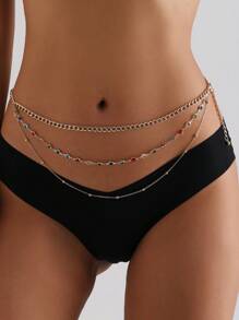 1 chiếc Dây chuyền thắt lưng hình học đính đá Rhinestone hai lớp tối giản mới dành cho nữ, Dây chuyền body kim loại, Nhiều kiểu kết hợp - Nhiều màu - Xem 4