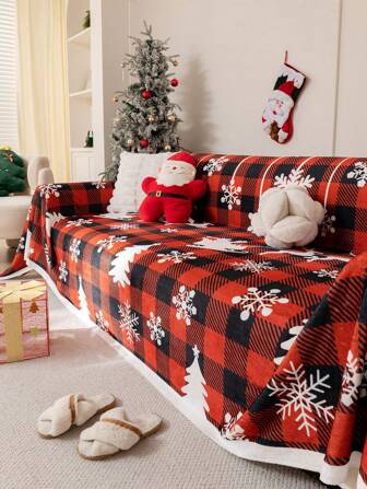 1 pieza Manta de franela navideña para sofá, cubierta decorativa navideña cálida para sofá, protector de sofá resistente a arañazos apto para mascotas, decoración del hogar lavable a máquina adecuado para sofás en forma de L y de 1/2/3/4 plazas (se venden por separado), regalo de Navidad