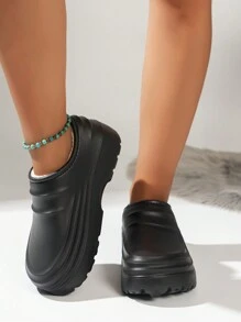 时尚纯色休闲舒适柔软厚底室内户外工作拖鞋，适合医生护士厨房通用穿着 - 黑色 - 查看 3