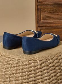 WHDXY 女士时尚百搭休闲尖头软底乐福鞋，蓝色一脚蹬平底鞋四季穿，女士软面低帮通勤鞋 - 藍色 - 查看 5