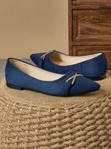 WHDXY 女士时尚百搭休闲尖头软底乐福鞋，蓝色一脚蹬平底鞋四季穿，女士软面低帮通勤鞋 - 藍色 - 查看 6